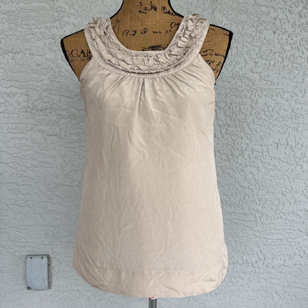 Kristen Davis‎ Women's Silk Tank Small Ruffle Neutral Silk Lined Whimsy Fairy